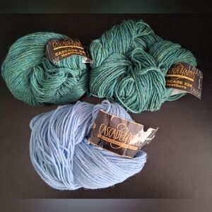 NWT Lot Of 3 Cascade Heathers Turquoise/Blue Peruvian Highland Wool Yarn